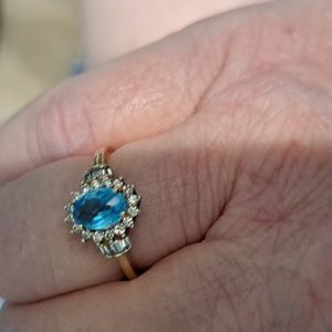10k Swiss topaz ring (size 7) with accent diamonds and baguette side dia…
